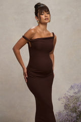 Chocolate Brown Twisted Asymmetric Maternity Midi Dress