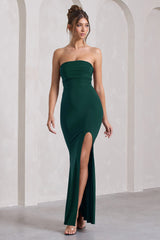 Bottle Green Bandeau Split Lace-Up Maxi Dress