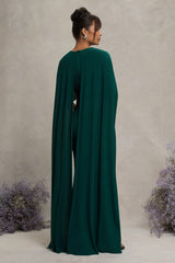Bottle Green Draped Maternity Maxi Dress With Cape Sleeves