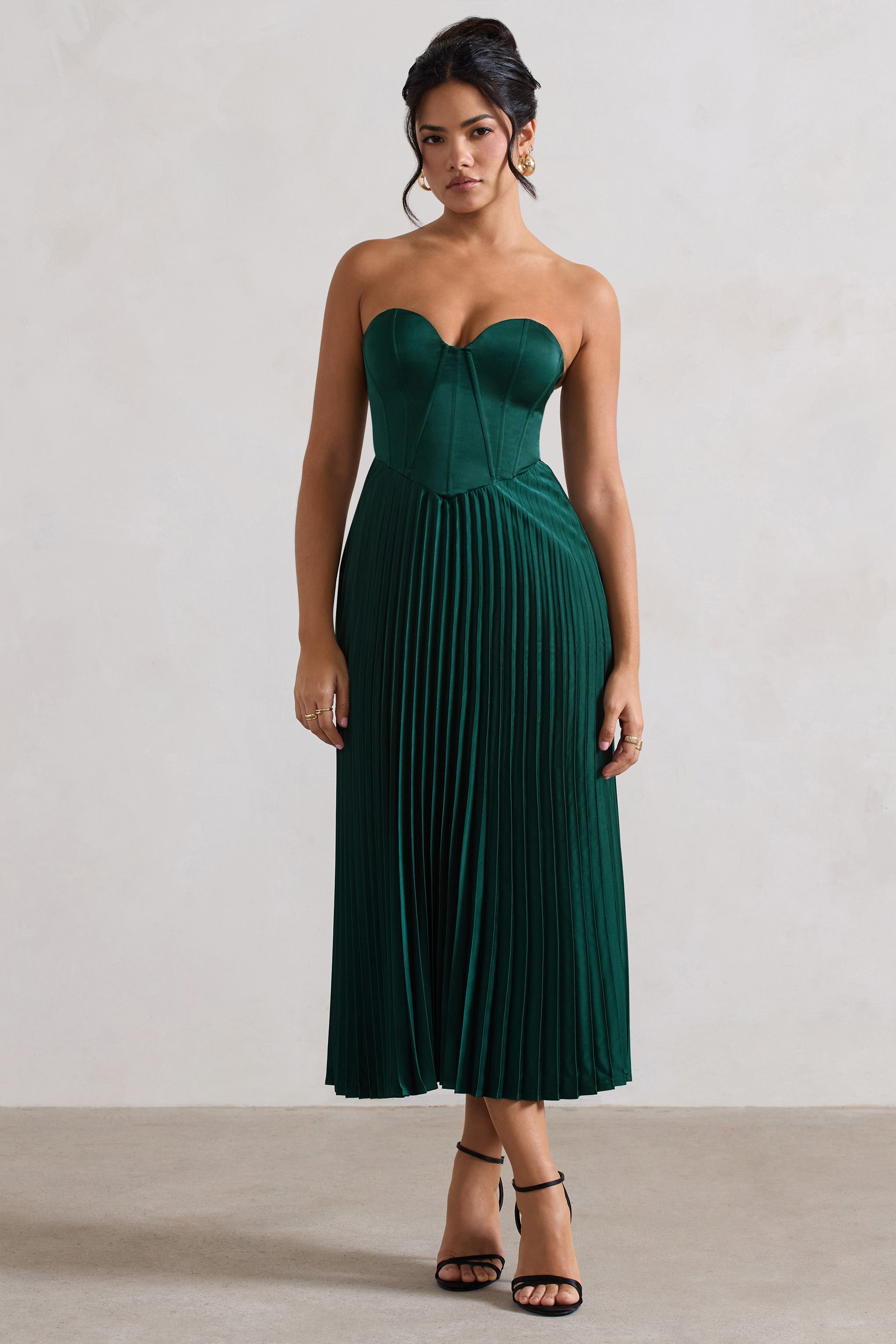 Green Satin Corset Style Midi Dress