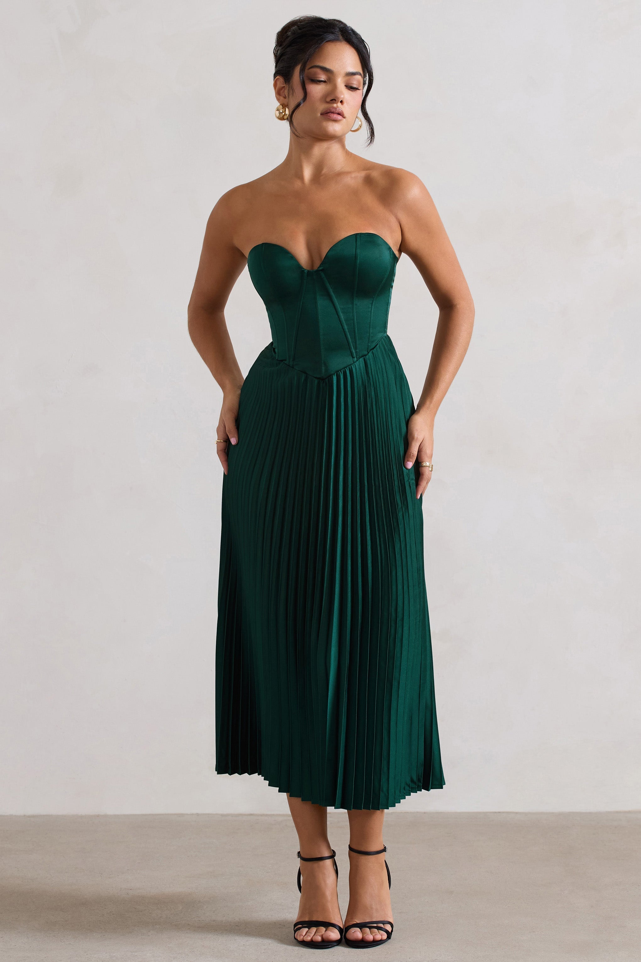Green Satin Corset Style Midi Dress