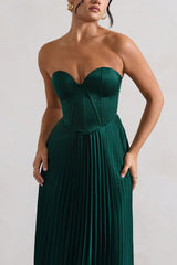 Green Satin Corset Style Midi Dress