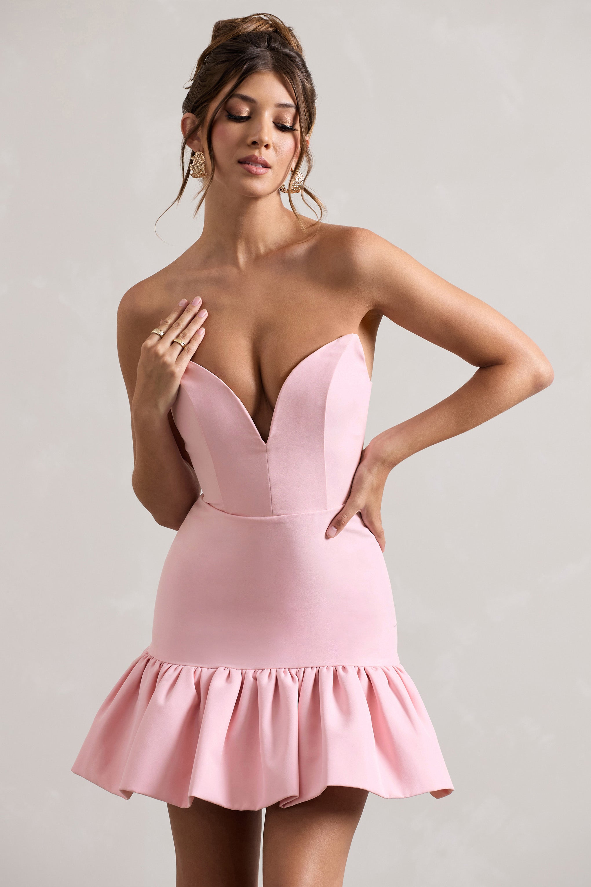 Pink Sweetheart Mini Dress With Ruffle Hem