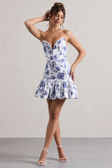 Floral Print Sweetheart Mini Dress With Ruffle Hem