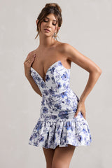 Floral Print Sweetheart Mini Dress With Ruffle Hem