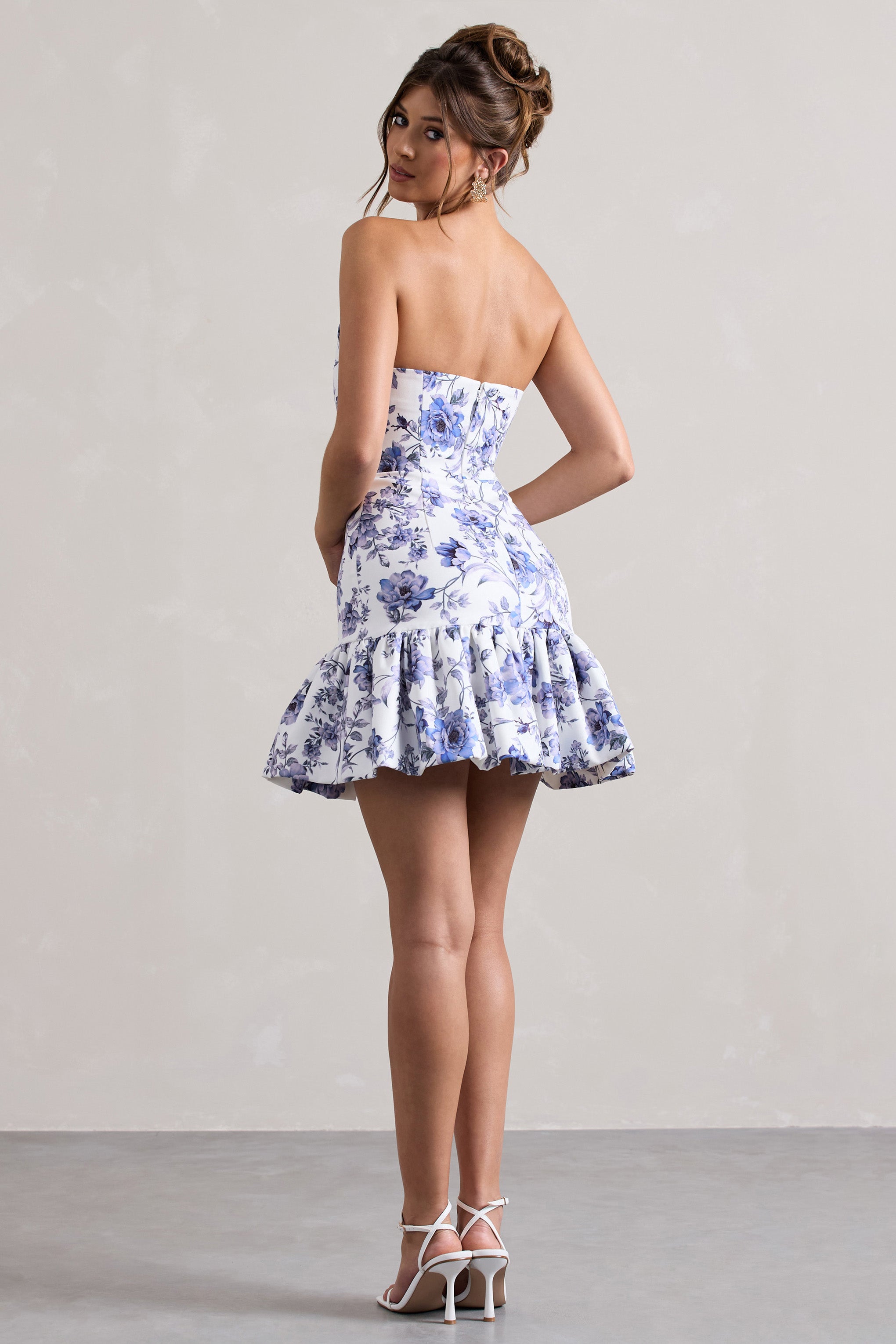 Floral Print Sweetheart Mini Dress With Ruffle Hem