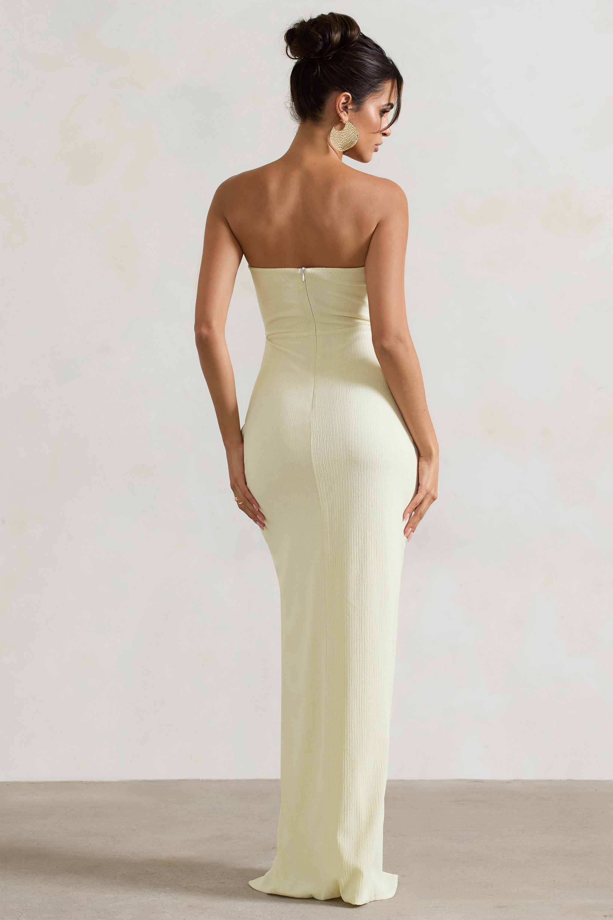 Ecru Crinkle Strapless Cut-Out Maxi Dress With Twist