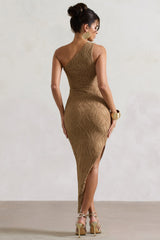 Camel Textured Asymmetric Maxi Dress