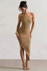 Camel Textured Asymmetric Maxi Dress