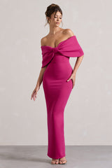 Hot Pink Strapless Maxi Dress With Oversized Bow