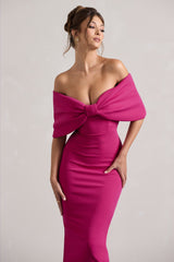 Hot Pink Strapless Maxi Dress With Oversized Bow