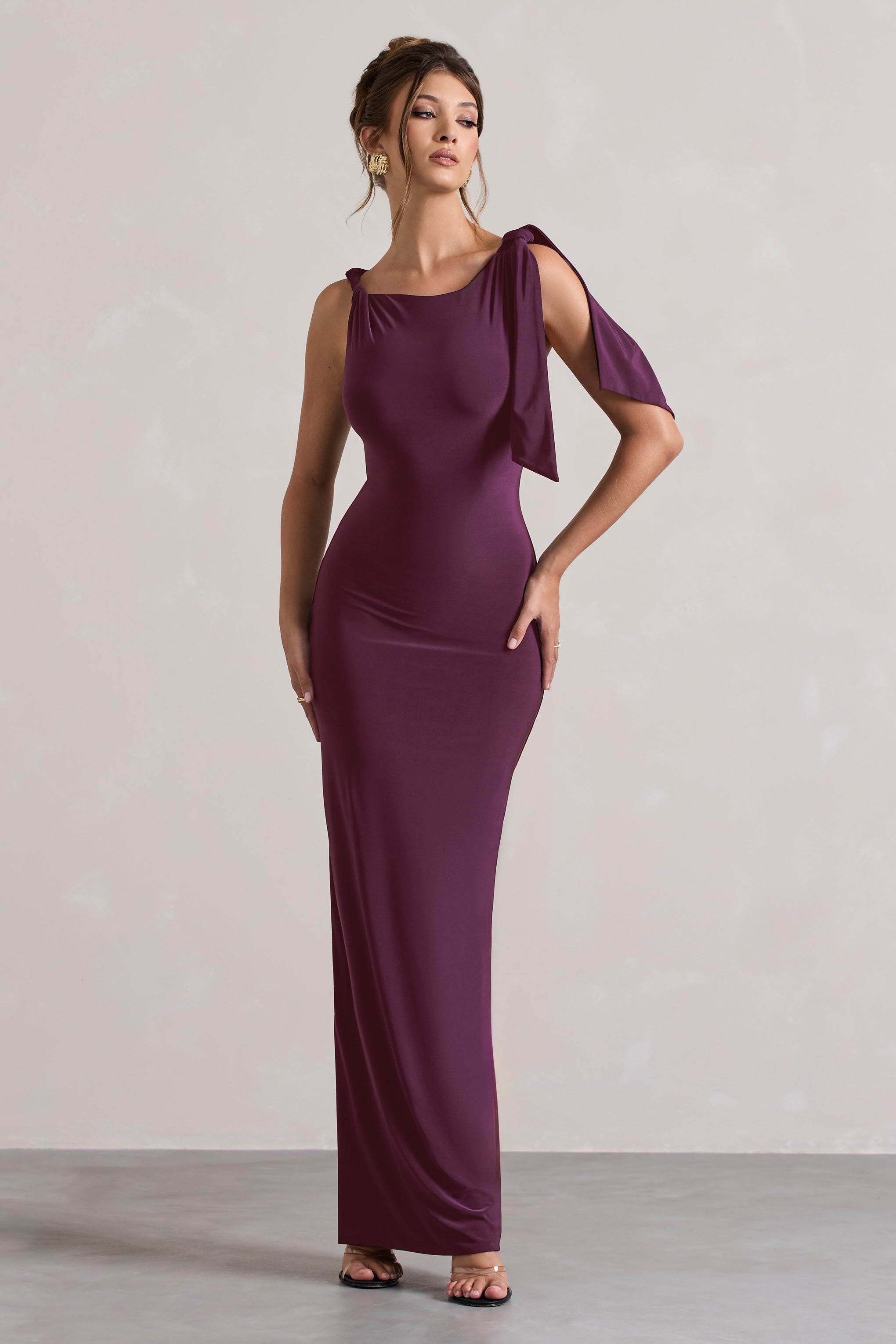 Plum Twisted Knot Maxi Dress