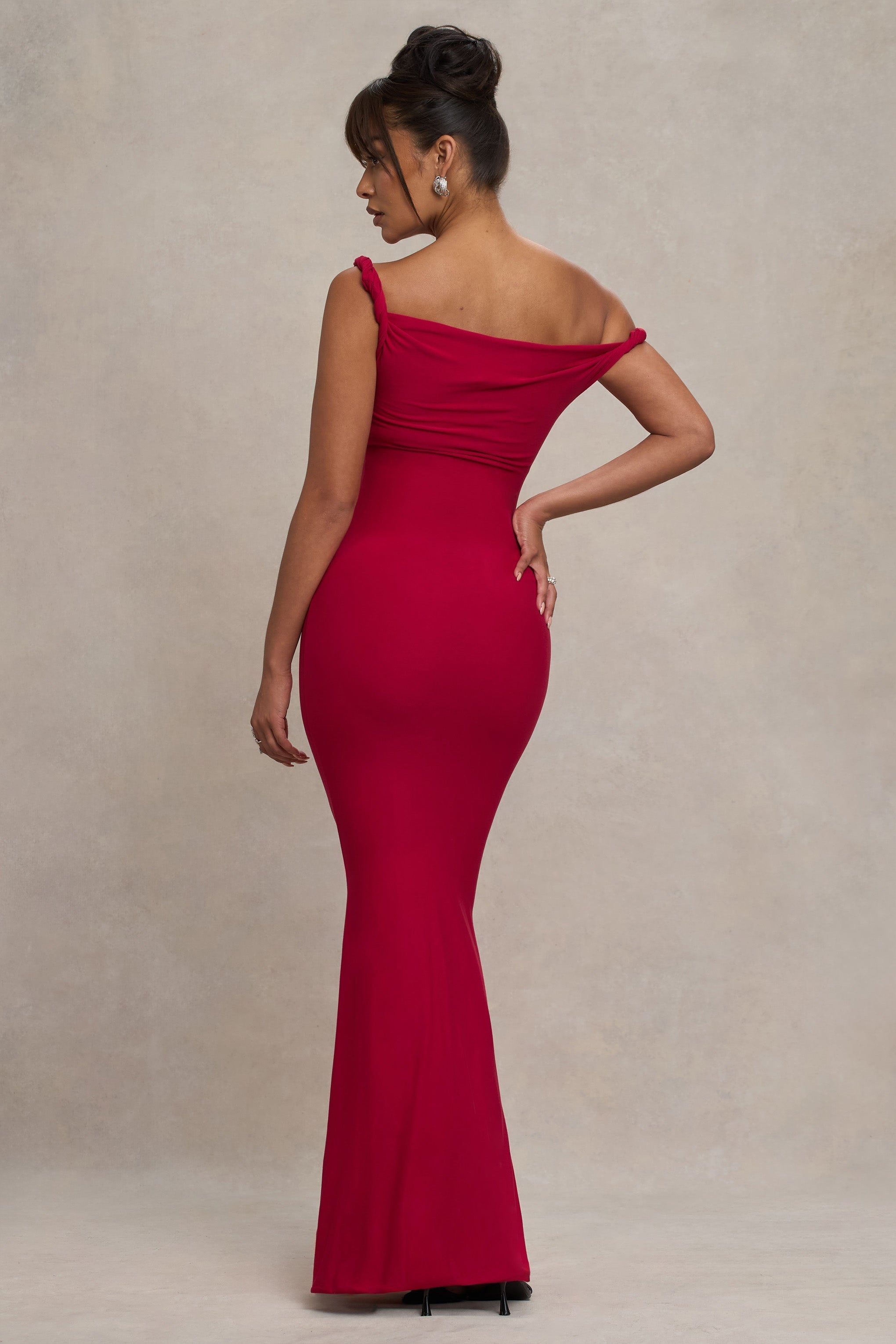 Red Twisted Asymmetric Maternity Maxi Dress