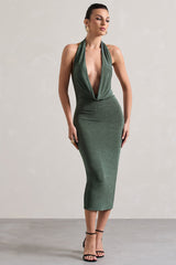 Sage Green Cowl-Neck Midi Dress