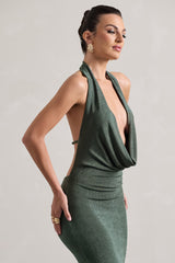 Sage Green Cowl-Neck Midi Dress