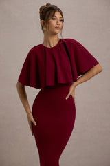 Berry Bodycon Cape Midi Dress