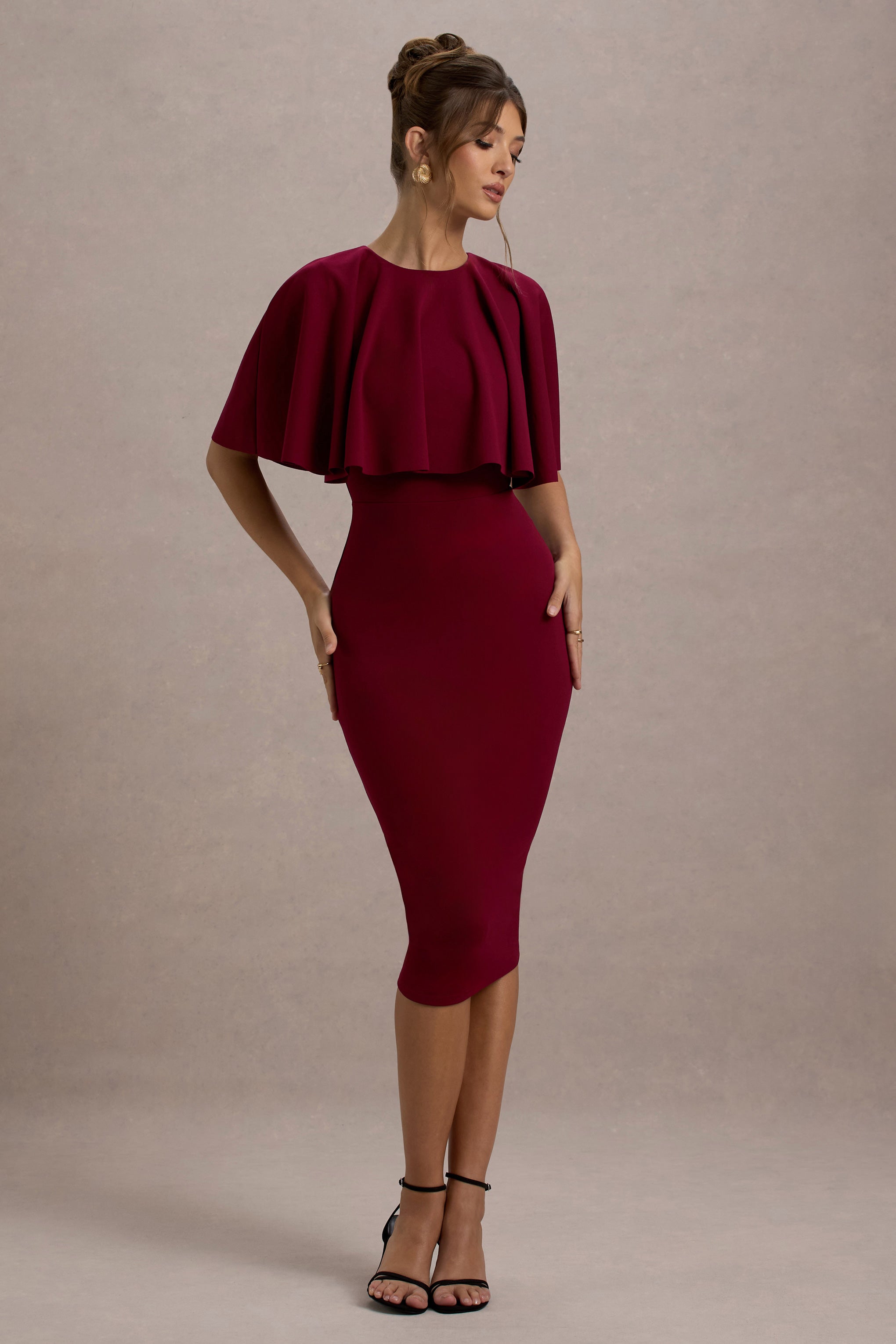 Berry Bodycon Cape Midi Dress