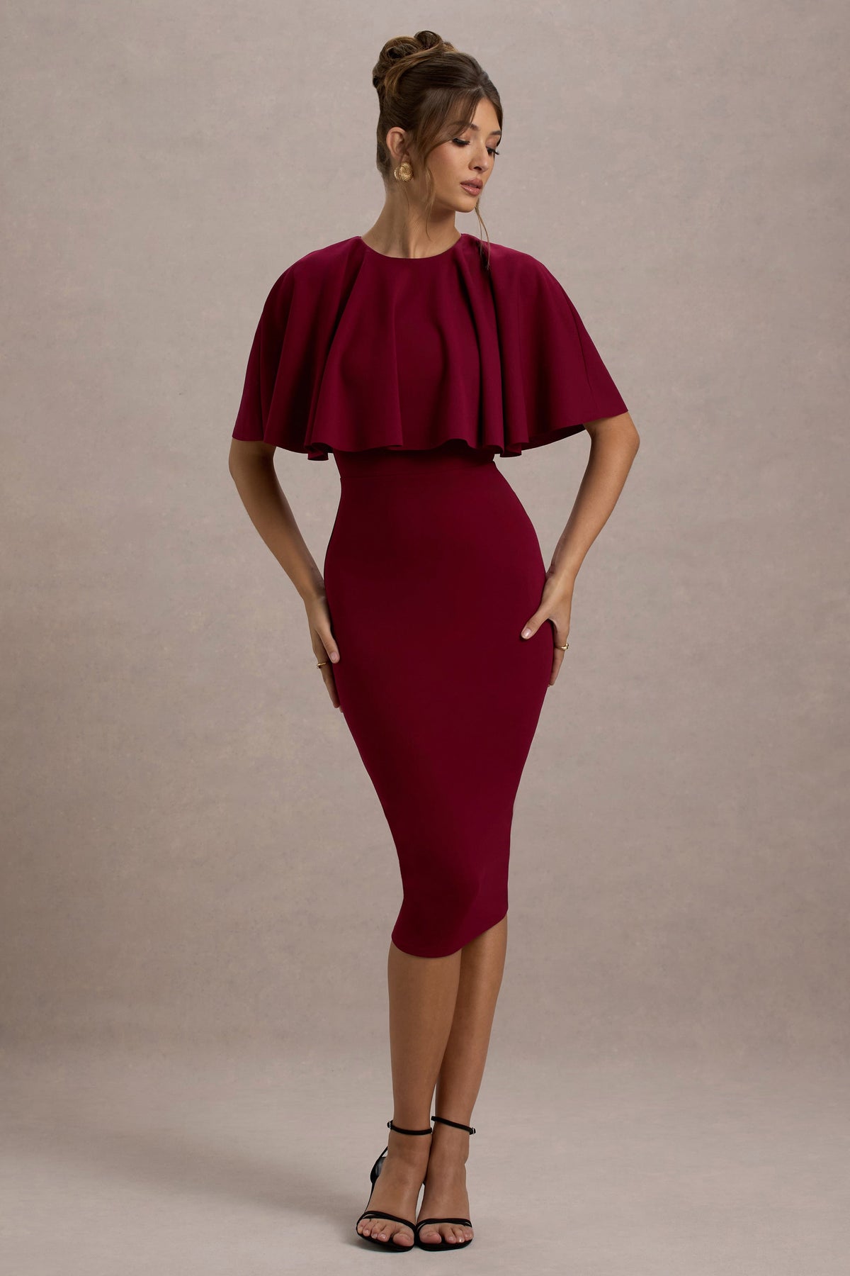 Berry Bodycon Cape Midi Dress