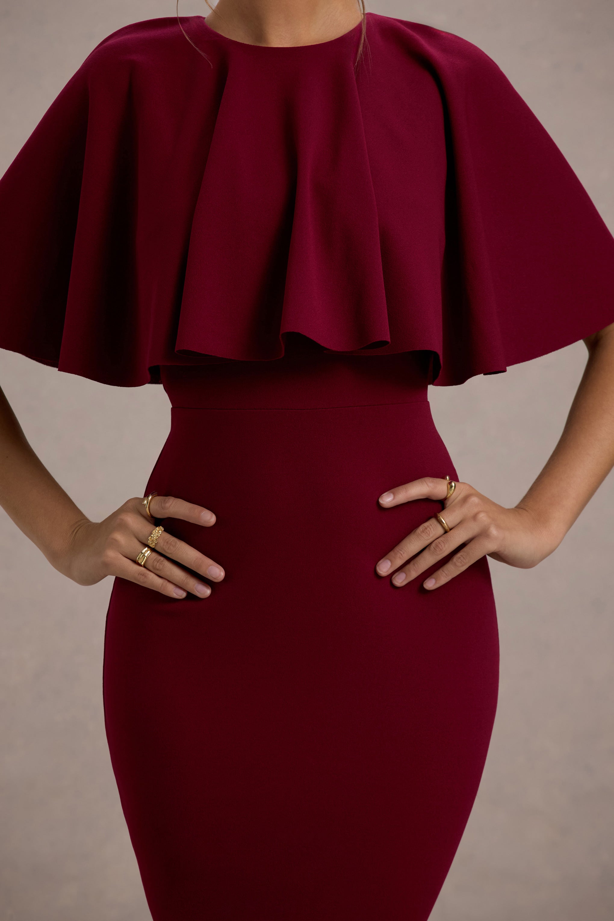 Berry Bodycon Cape Midi Dress