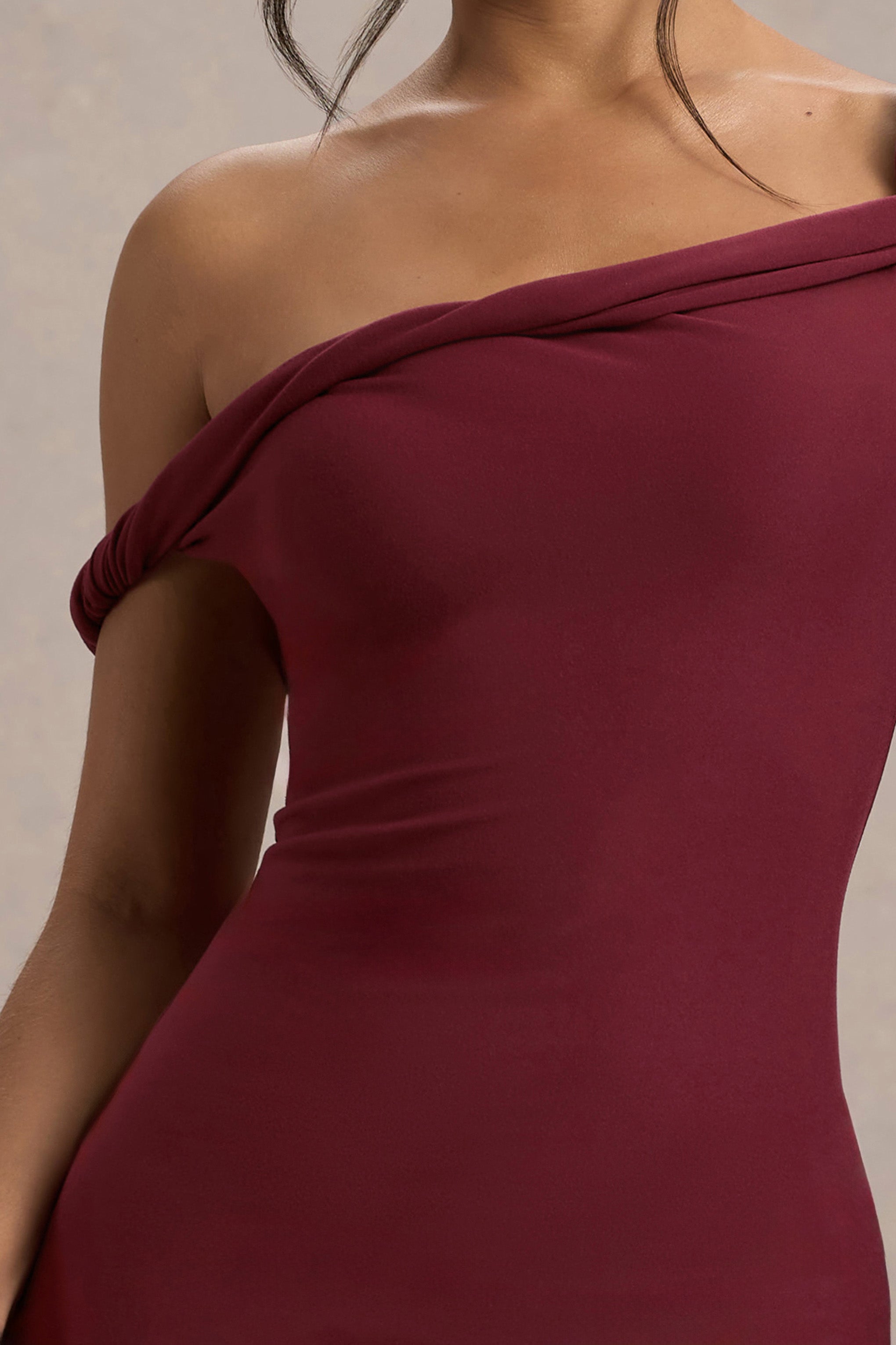 Berry Twisted Asymmetric Midi Dress