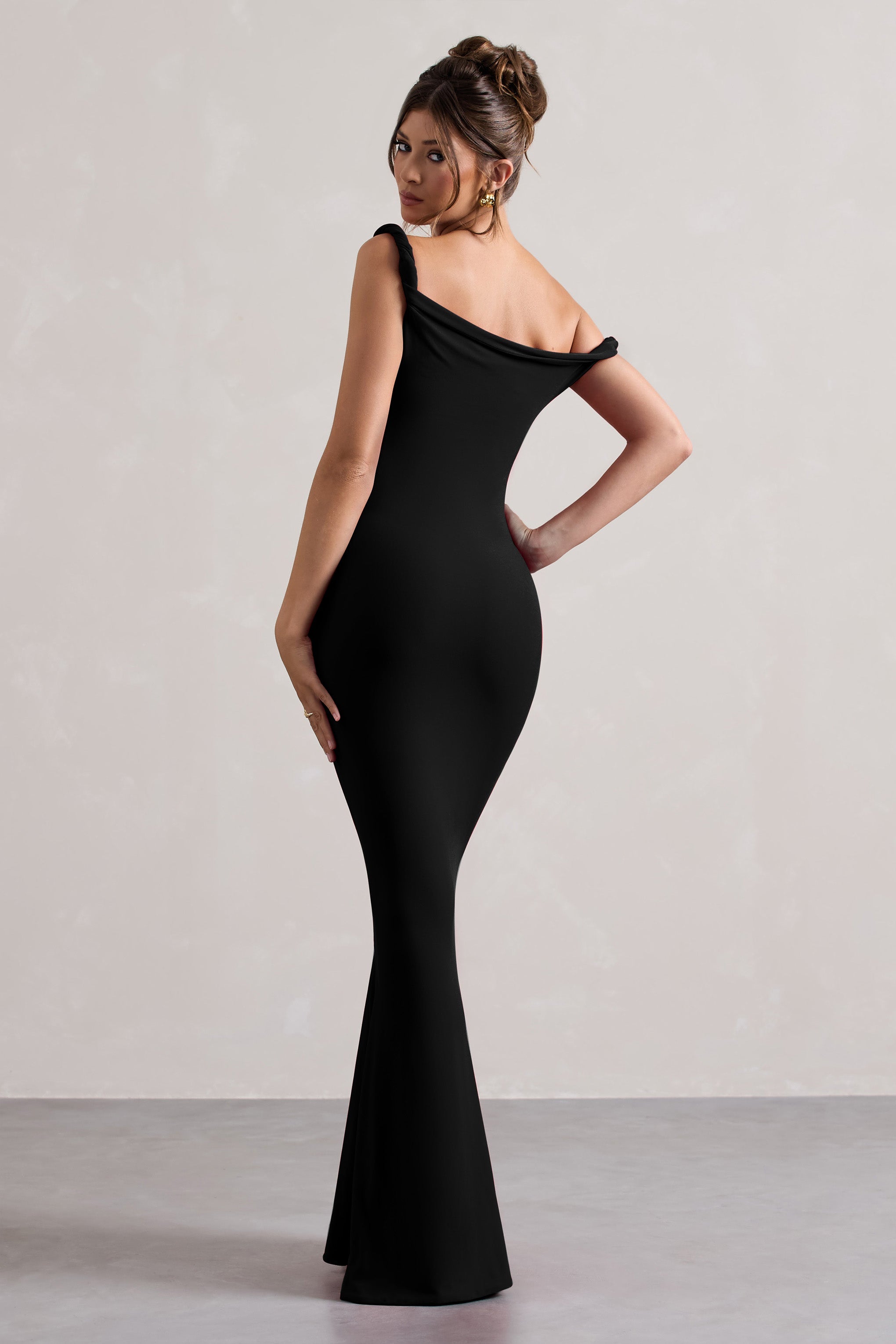 Black Twisted Asymmetric Maxi Dress