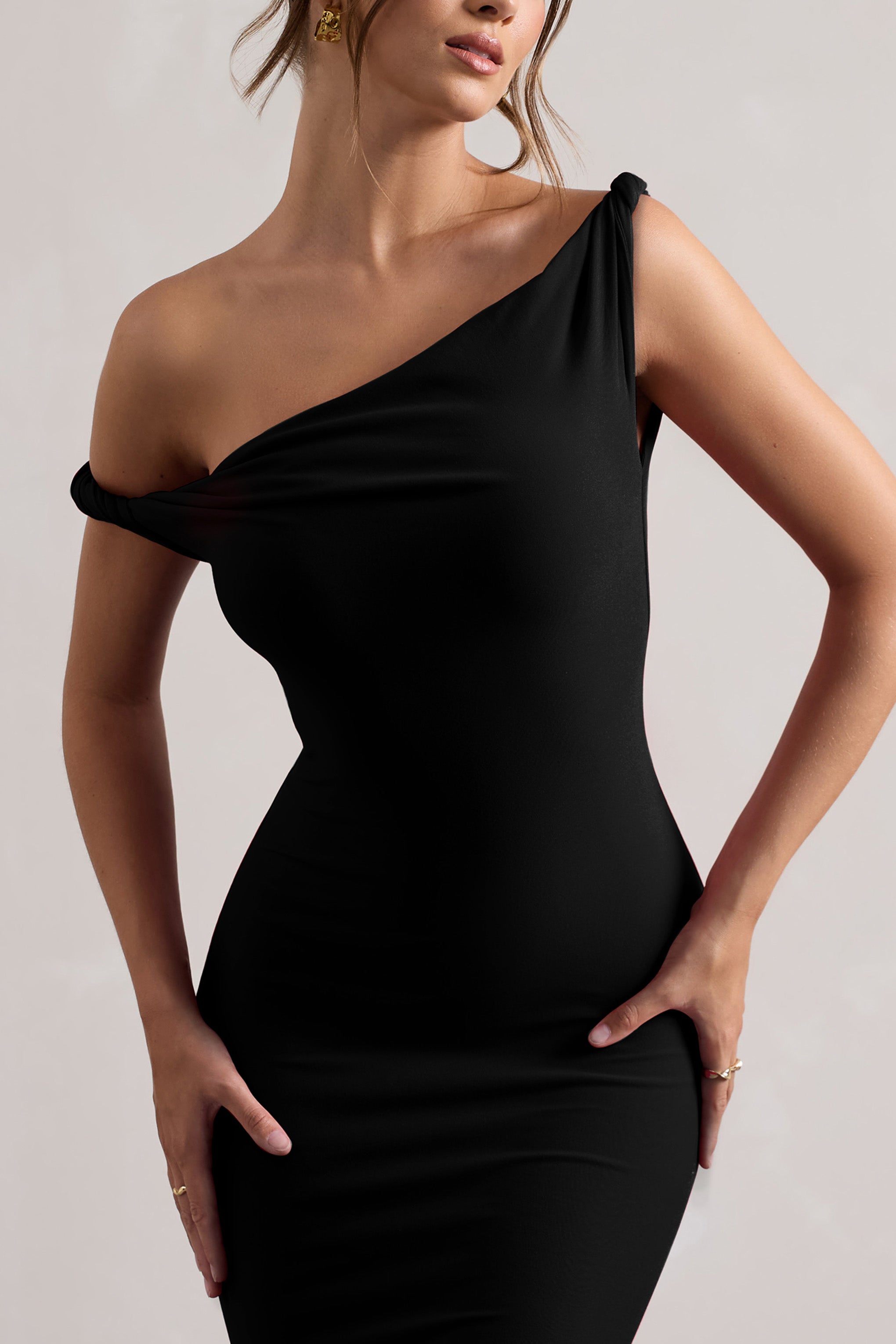 Black Twisted Asymmetric Maxi Dress
