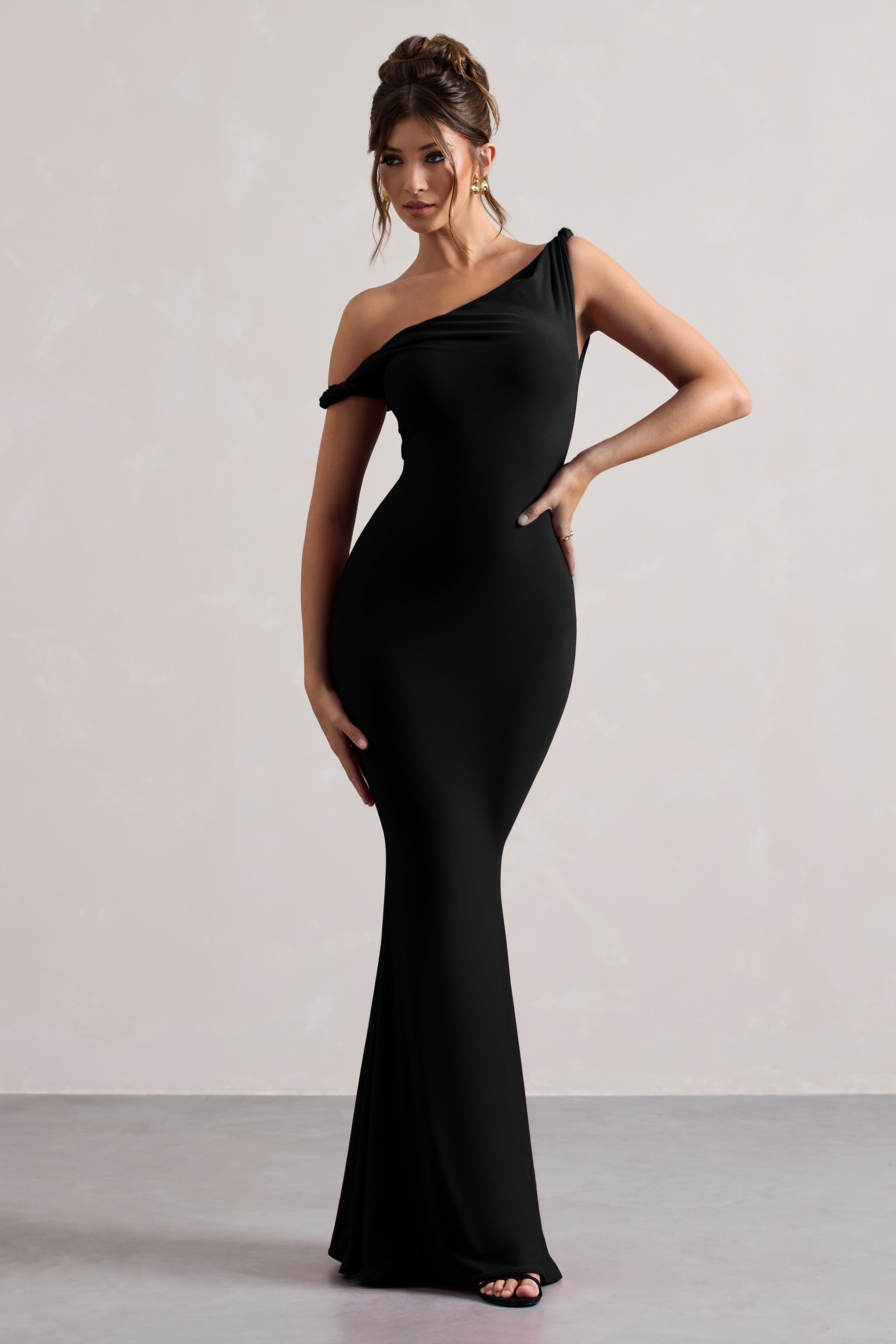 Black Twisted Asymmetric Maxi Dress