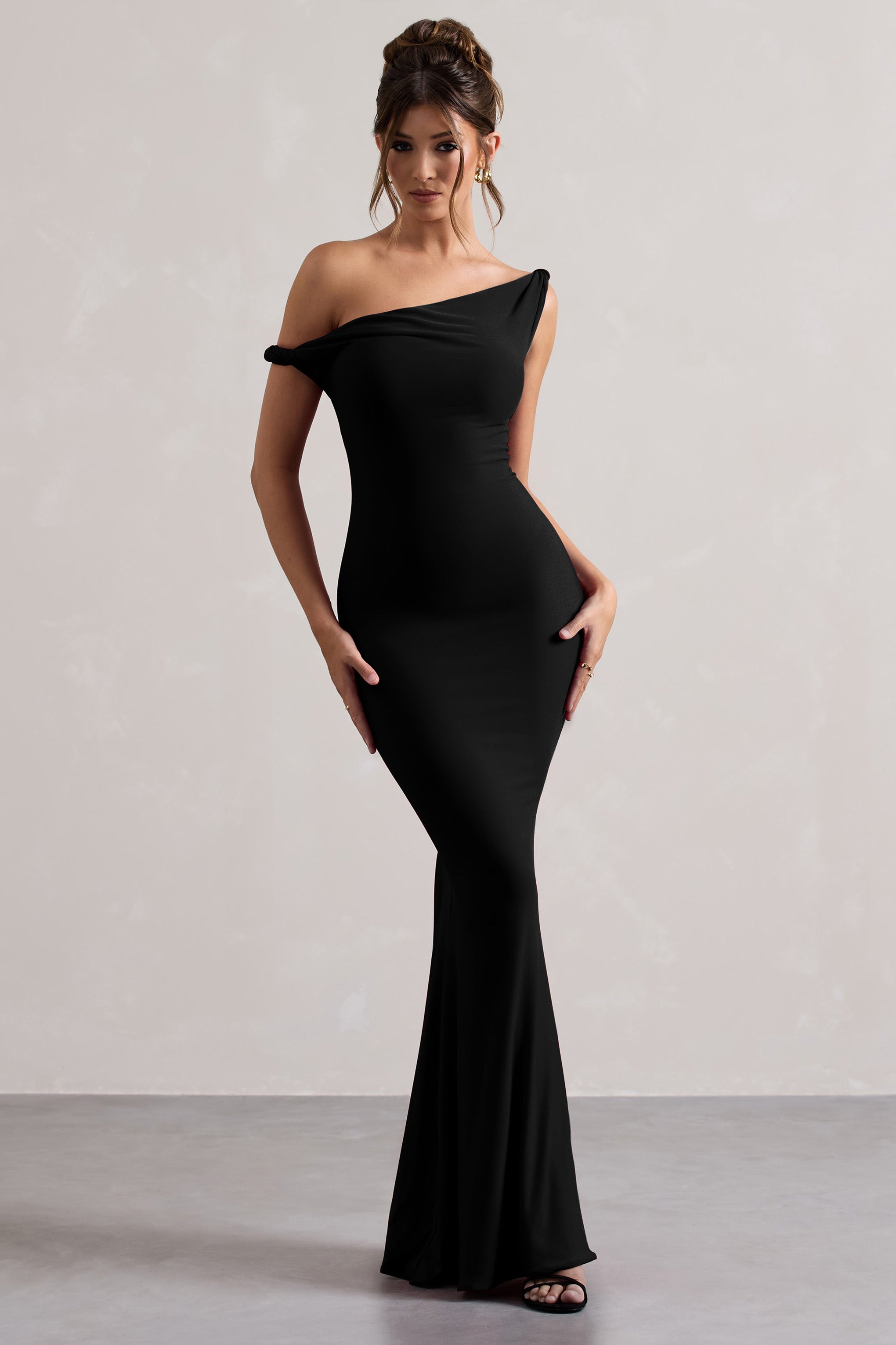 Black Twisted Asymmetric Maxi Dress