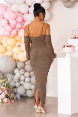 Mocha Maternity Bardot Ruched Maxi Dress