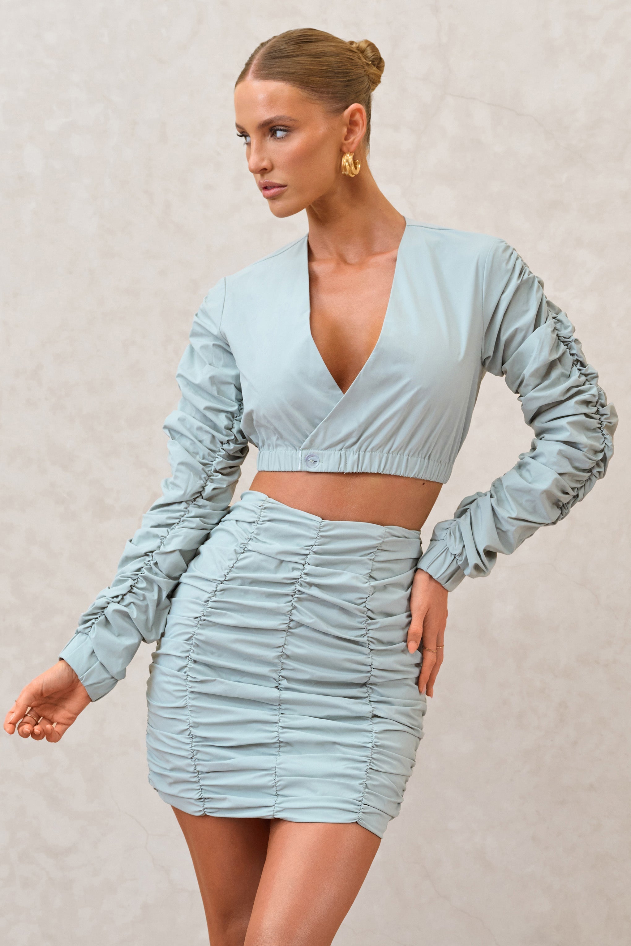 Sage Ruched Mini Skirt