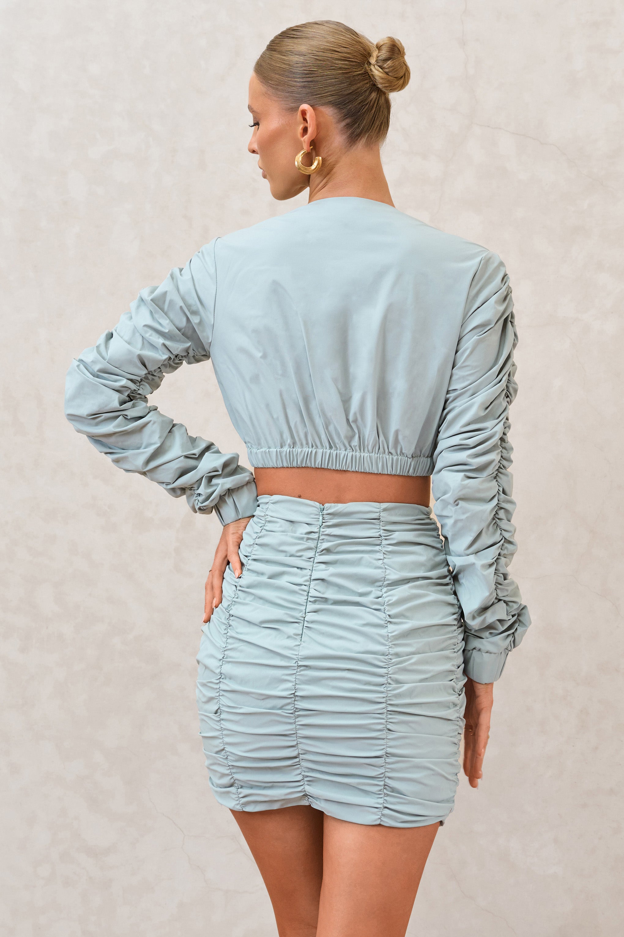 Sage Ruched Mini Skirt