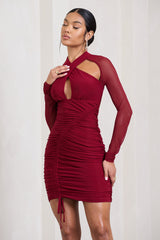 Berry Long Sleeve Halter Neck Mini Dress