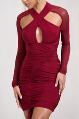 Berry Long Sleeve Halter Neck Mini Dress