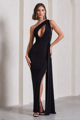 Black One Shoulder Drape Maxi Dress