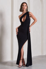 Black One Shoulder Drape Maxi Dress