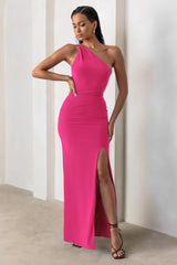 Hot Pink One Shoulder Maxi Dress With Open Back Detail