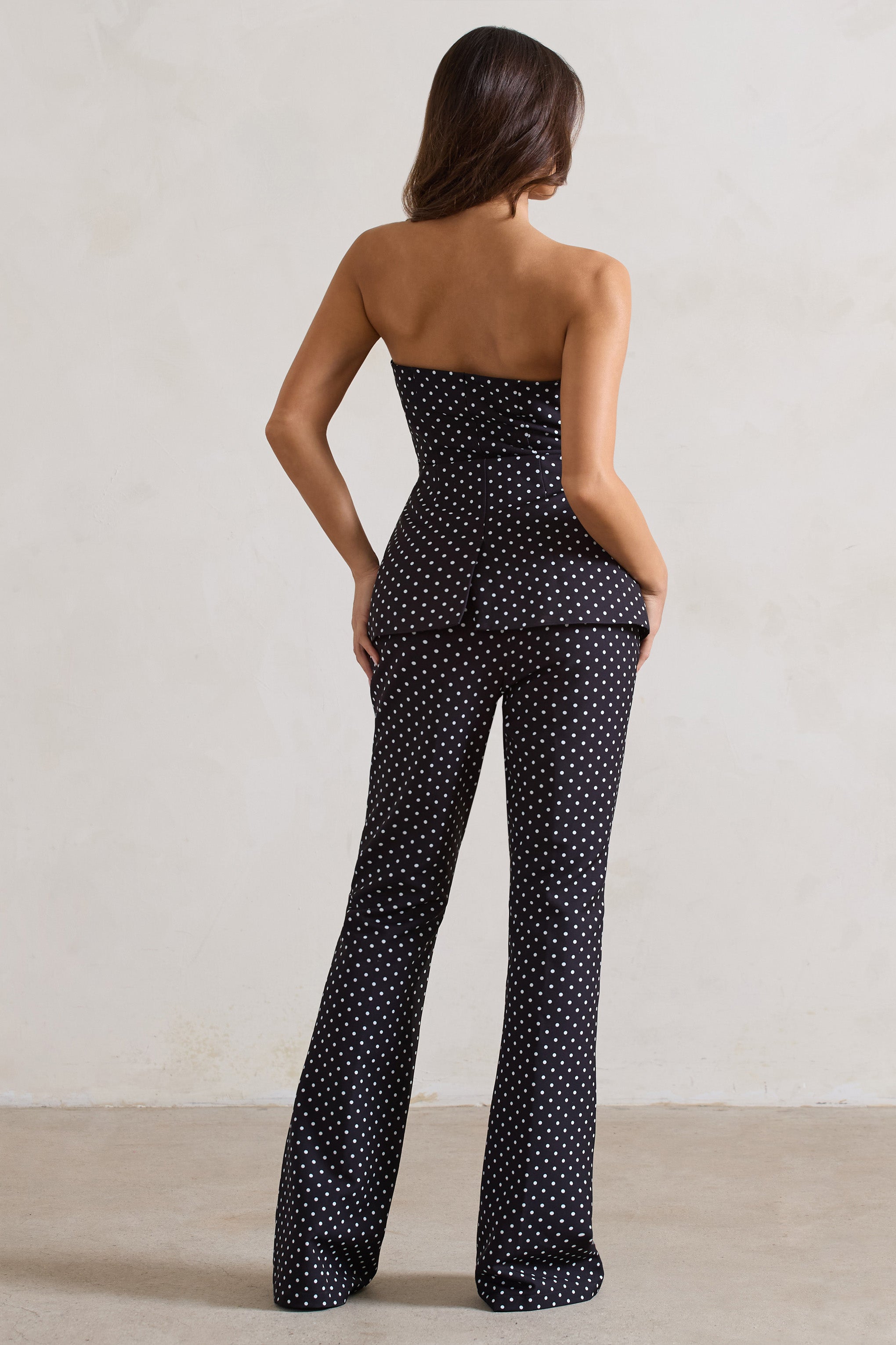 Black Polka Dot High Waist Wide Leg Trousers