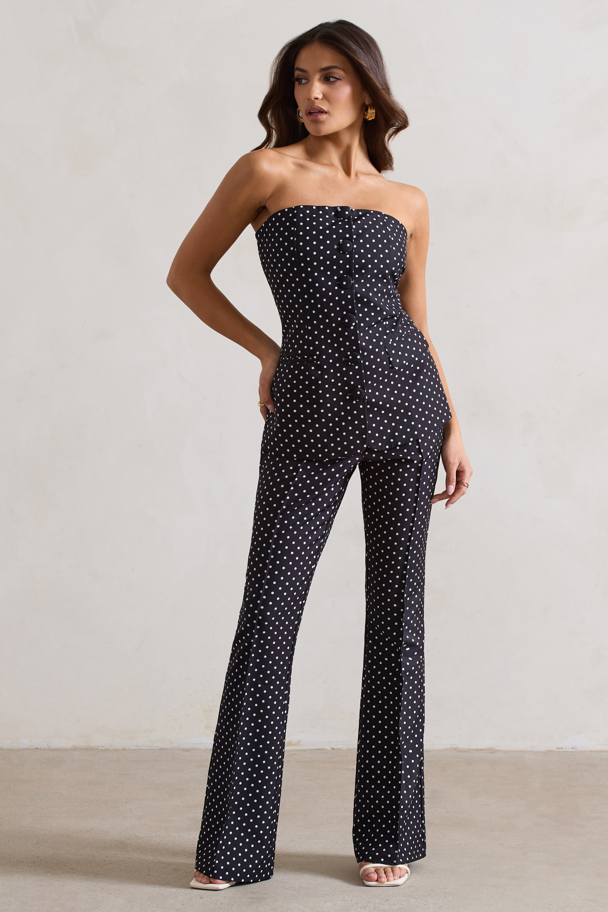 Black Polka Dot High Waist Wide Leg Trousers