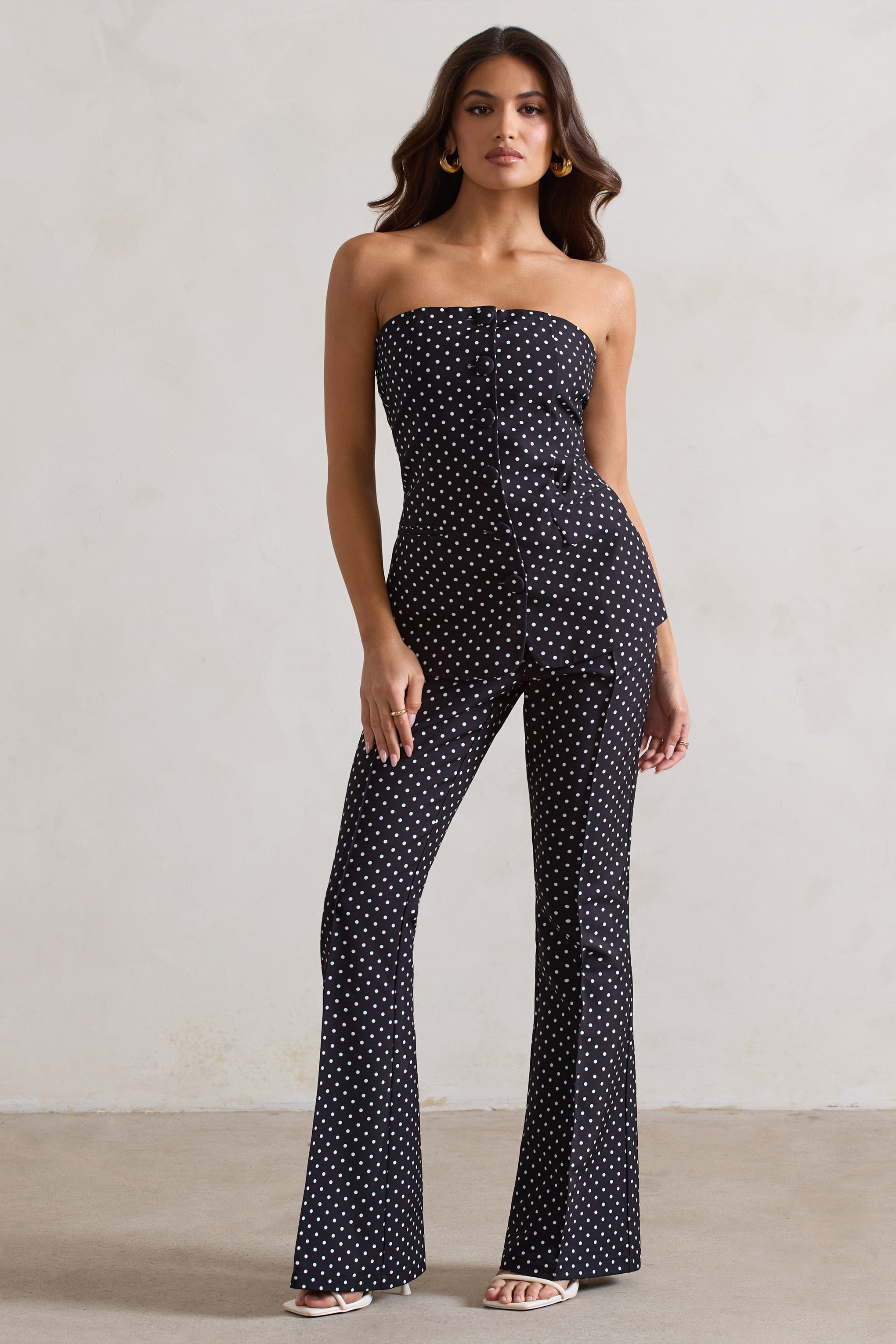 Black Polka Dot High Waist Wide Leg Trousers