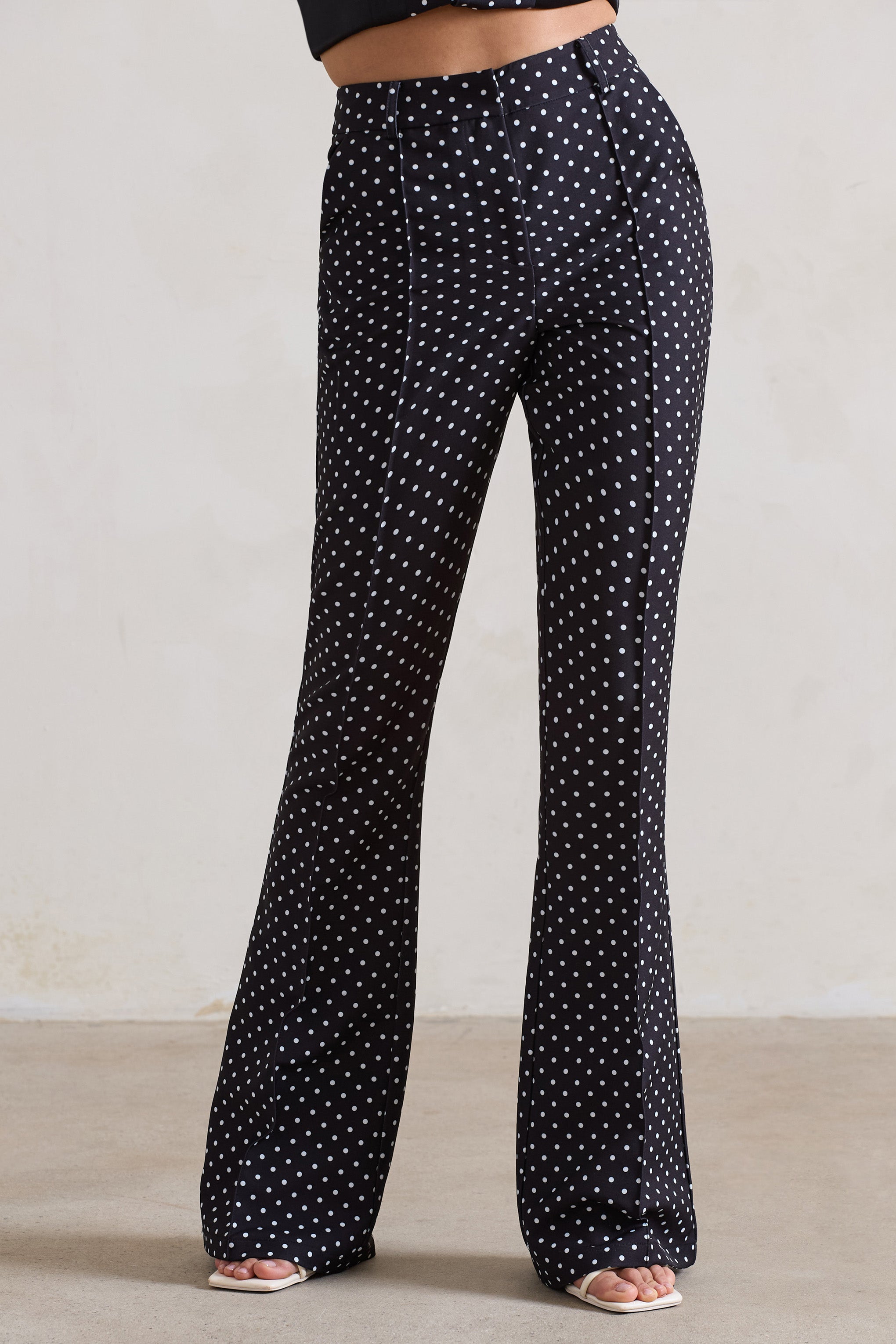 Black Polka Dot High Waist Wide Leg Trousers