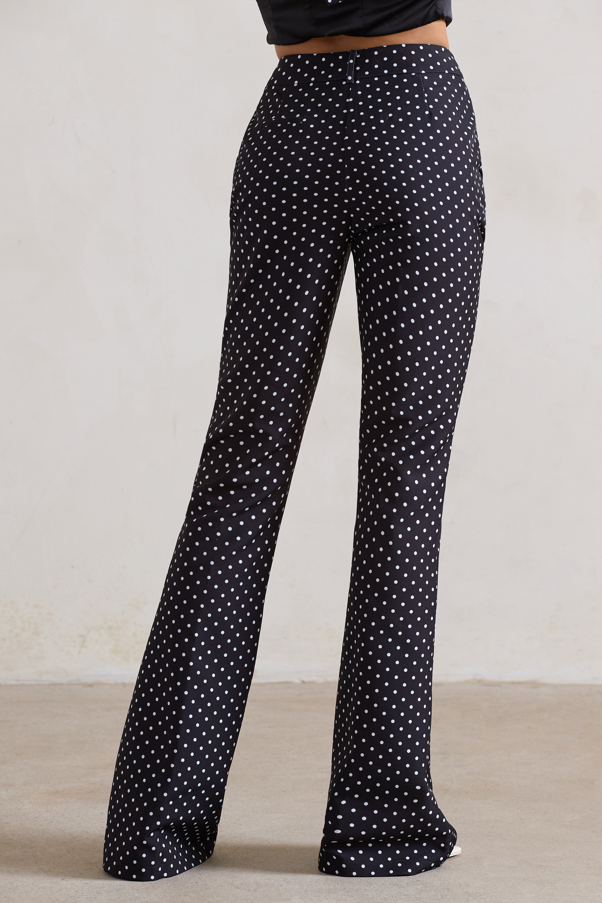 Black Polka Dot High Waist Wide Leg Trousers