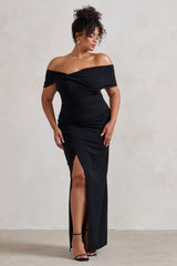 Black Bardot Bow Detail Maxi Dress With Thigh Split