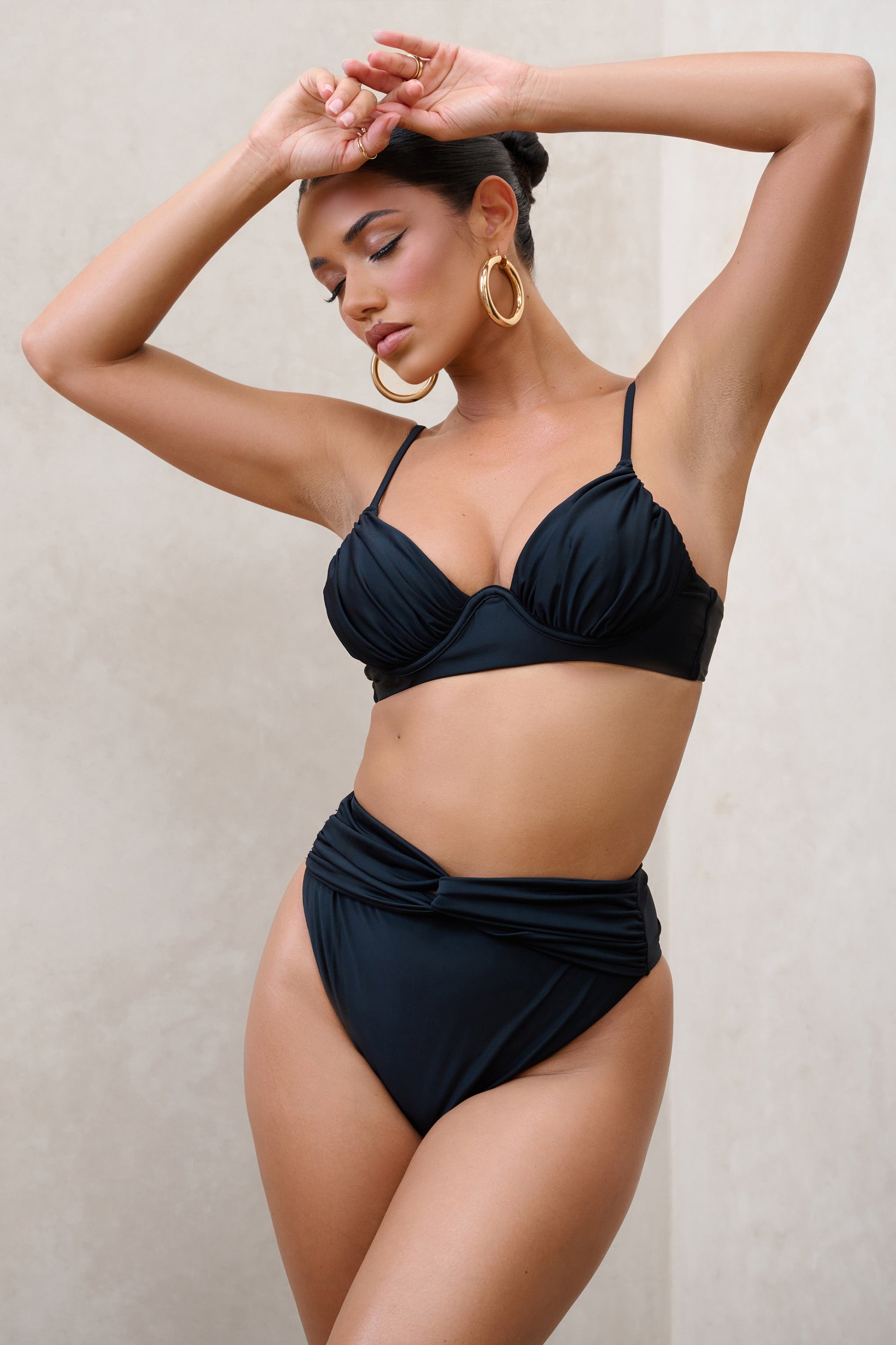 Black High Waisted Twist Front Bikini Bottoms