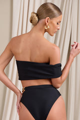 Black Draped Bandeau Bikini Top