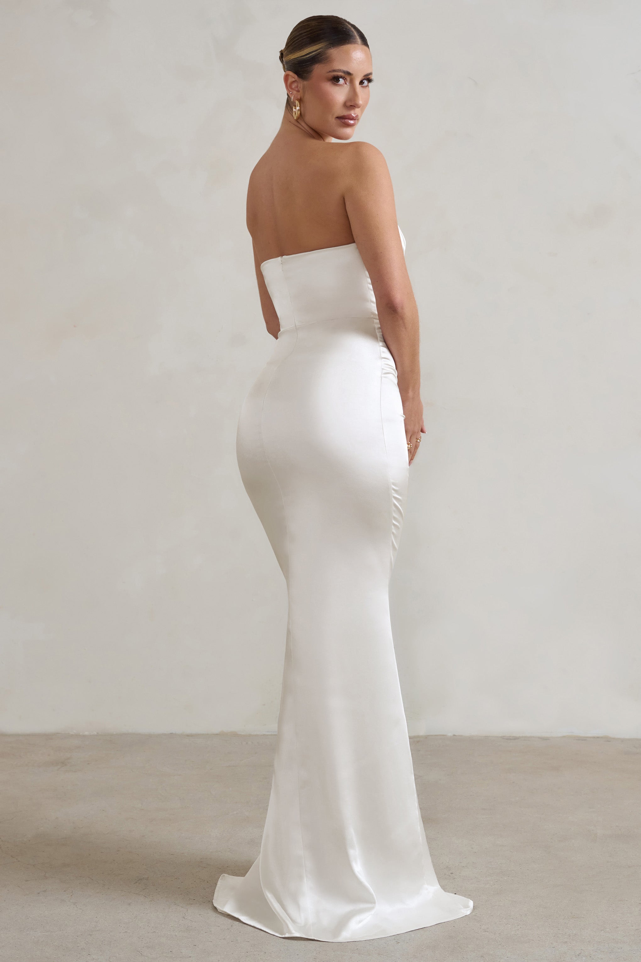 White Strapless Maxi Dress With Split