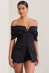 Black Cotton-Blend Corset Bardot Playsuit