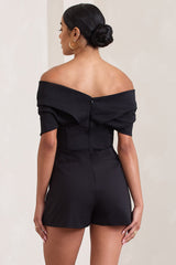 Black Cotton-Blend Corset Bardot Playsuit