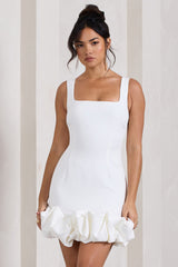 White Strappy Mini Dress With Ruffle Trim