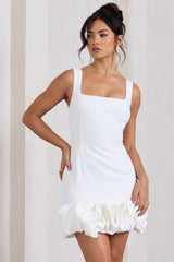 White Strappy Mini Dress With Ruffle Trim