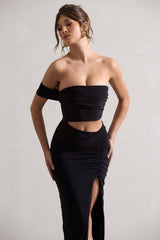 Black One-Sleeved Cut-Out Split Maxi Dress